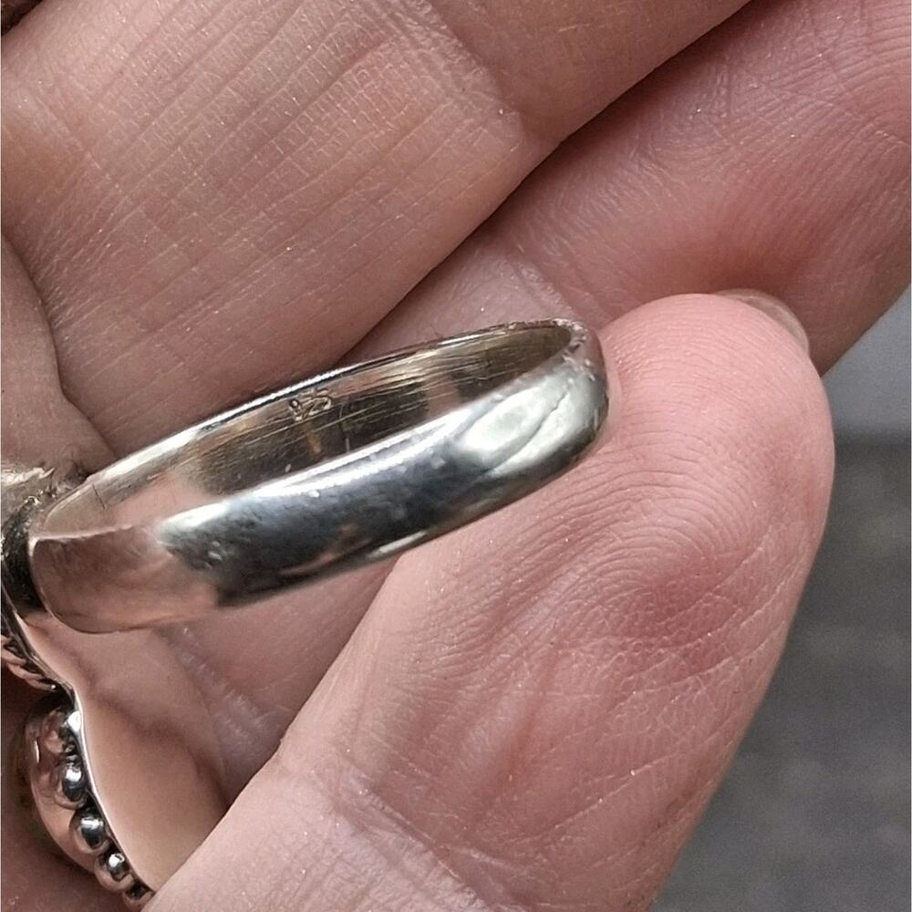 Sterling Silver Royston Turquoise Ring size 9 Dark Green 3 Stone Southwestern - Picture 10 of 10